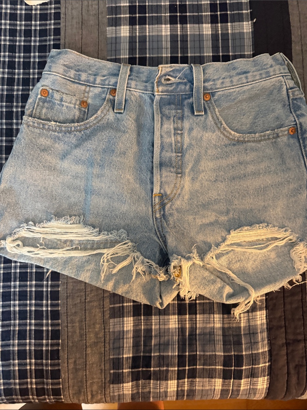 Levi's Light Blue Distressed Denim Cutoff Shorts - Picture 1 of 3